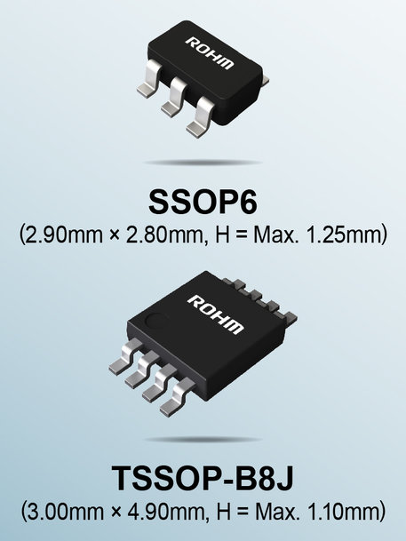 Con los nuevos circuitos integrados amplificadores para detección de corriente (current sense) con una precisión de ±1 % de ROHM se reduce el área de montaje en aproximadamente un 46 % con respecto a las configuraciones convencionales